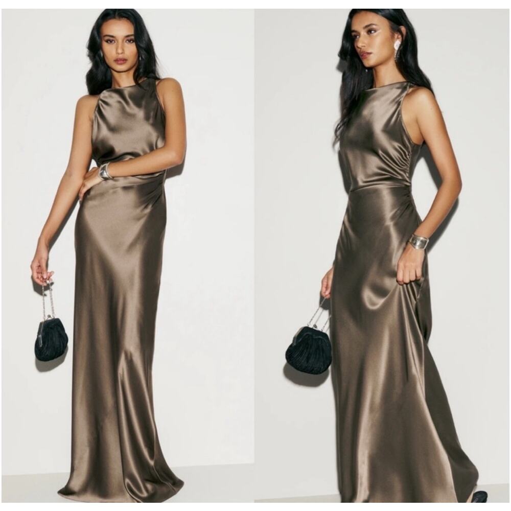 Reformation Satin Maxi Dress in Bronze